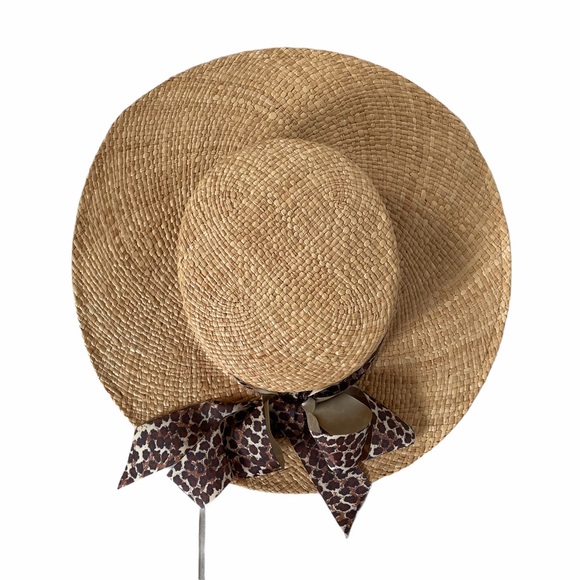 Vintage Sonni Low Profile Wide Brim Straw Hat Ribbon Bow - Picture 4 of 8